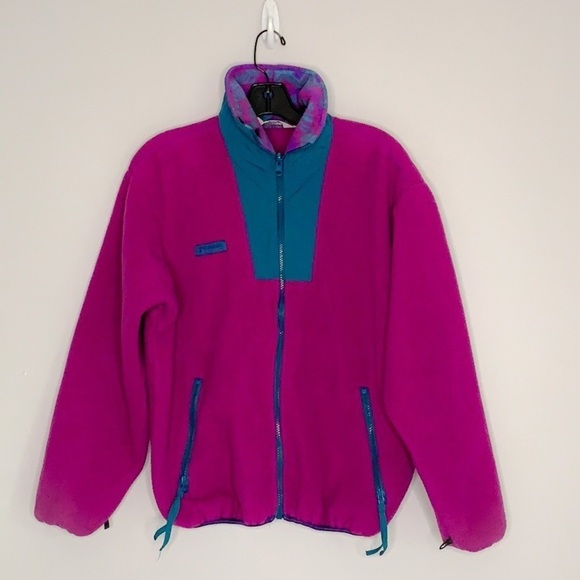 Vintage Columbia Saved By The Bell 1990 purple magenta fleece zip up pullover - Picture 1 of 8